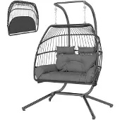 Outsunny -Rattan Hängesessel-Stahl, PE-Rattan-170L x 100B x 185H cm-Dunkelgrau