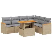 vidaXL 7-delige Loungeset met kussens poly rattan beige