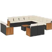 vidaXL 14-delige loungeset voor de tuin met kussens, zwart, polyrotan