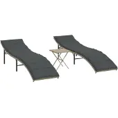 vidaXL Zonnebedden, 2 stuks, met tafel, lichtgrijs, polyrotan