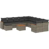 vidaXL 12-delige Loungeset met kussens poly rattan grijs