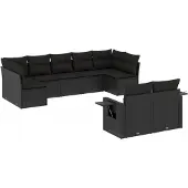 vidaXL 9-delige tuinmeubelset met kussens, zwart, polyrotan