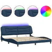 vidaXL Bedframe met LED-verlichting, zonder matras, "Hvar", blauw, 200x200 cm, stof