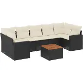 vidaXL 8-delige Loungeset met kussens poly rattan zwart