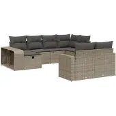 vidaXL 10-delige Loungeset met kussens poly rattan lichtgrijs