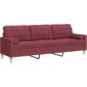 vidaXL 3-zitsbank met sierkussens 210 cm stof wijnrood