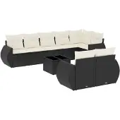 vidaXL 9-delige Loungeset met kussens poly rattan zwart