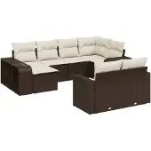 vidaXL 10-delige Loungeset met kussens poly rattan bruin