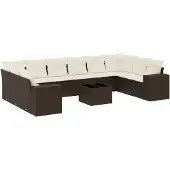 vidaXL 11-delige Loungeset met kussens poly rattan bruin