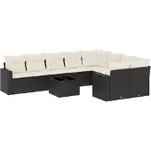 vidaXL 10-delige Loungeset met kussens poly rattan zwart