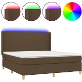 vidaXL Boxspring met matras en LED stof donkerbruin 180x200 cm