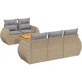 vidaXL 6-delige Loungeset met kussens poly rattan beige