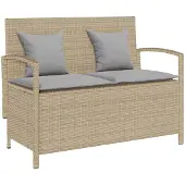 vidaXL Tuinbank met opbergruimte en kussens, beige, polyrotan