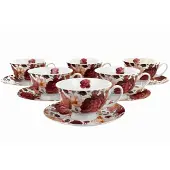 Duo 6x Porseleinen Kopjes met Schotels - Royal Spring Roses White