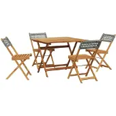 vidaXL 5-delige Tuinset poly rattan en massief hout grijs