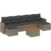 vidaXL 8-delige tuinmeubelset met kussens, grijs, polyrotan