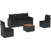 vidaXL 6-delige tuinmeubelset met kussens, zwart, polyrotan