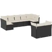 vidaXL 9-delige Loungeset met kussens poly rattan zwart