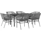 vidaXL 7-delige tuinset met kussens, grijs, polyrotan, glas