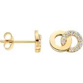 Blush geelgouden oorknopjes met twee ringetjes met zirkonia en 14k goud 7397yzi