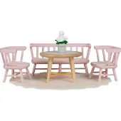 Lundby Set Eettafel met 4 zitplaatsen (roze/hout).