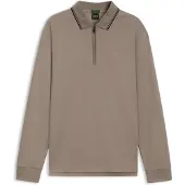 BOSS Heren Bruine polo met lange mouwen en plissé (L), Casual, Katoen 50570010