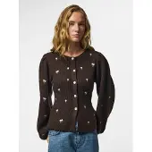 Pieces Gebreid vest 'PCSILLY' donkerbruin / lichtgroen / wit
