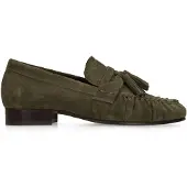 Manfield Donkergroene suède loafers met kwastjes | Maat 39