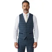 Paul Andrew Marineblauwe tweed gilet voor heren met visgraatmotief - Harris