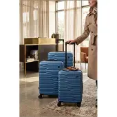 Infinity Leather Hardshell blauwe 8-wielige bagagekoffer Tas Koffer - Voyage
