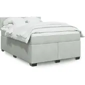 vidaXL Boxspring met matras fluweel lichtgrijs 140x190 cm