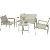 Outsunny tuinmeubelset, zithoek met 2-persoonsbank, 2 fauteuils en bijzettafeltje, kleur groen
