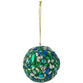 J-Line kerstbal Kralen - kunststof - groen/blauw - 12 stuks