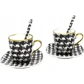 Queen Isabell 2x Porseleinen Espressokopjes 80ml Pepita met Schoteltjes