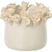 J-Line Bloempot met rozen - keramiek - ecru - small