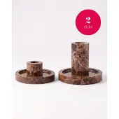 Vtwonen Kandelaar Marmer - Kaarsenhouder - Bruin - Set van 2