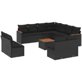 vidaXL 12-delige Loungeset met kussens poly rattan zwart