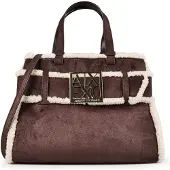 Armani Exchange Dames Suède shoppertas met bruine lammy-rand (OSFA), Casual, Polyester XW000285AF26995M6027