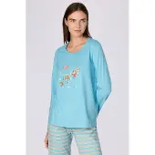 Woody pyjama meisjes/dames - blauw - ruimteprint - 262-10-PLG-S/824 - maat M