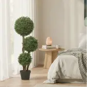 MODFU -Kunstplant-Drie Buxusbollen-Houtstam-Binnen & Buiten-Kunststof-Groen-100 Cm