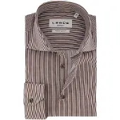 Ledub Modern Fit overhemd bruin gestreept stretch