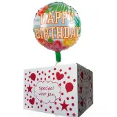 Sempertex Folie ballon Happy Birthday helium gevuld in mooie doos.