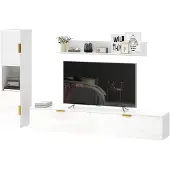 HOMCOM Tv-meubelset Zwevend met Zijkast en Wandplank - Tv-kast - Mediameubel - Wandmeubel - Wit