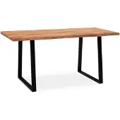 Wohnling Eettafel 200x100x76 cm, massief acaciahout / metaal. Eettafel met boomrand, keukentafel, massief met trapeziumvormige poten in zwart. Houten tafel