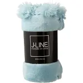 J-Line Plaid Pompom - fleece deken - polyester - hemelsblauw - 170 x 130 cm - woonaccessoires