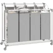 HOMCOM Laundry Hamper-Metaal, Oxford-stof-97L x 38B x 81H cm-Grijs
