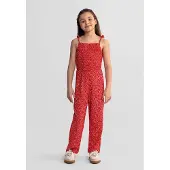 MINOTI jumpsuit meisjes met bloemenprint en strikbandjes - rood