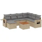 vidaXL 8-delige Loungeset met kussens poly rattan beige