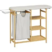 HOMCOM Laundry Hamper-Bambus, Polyester-113L x 34B x 82H cm-Natur+Grau