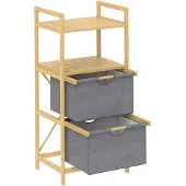 HOMCOM -Wäschekorb-Bambus, Polyester-44L x 34B x 96H cm-Naturholz